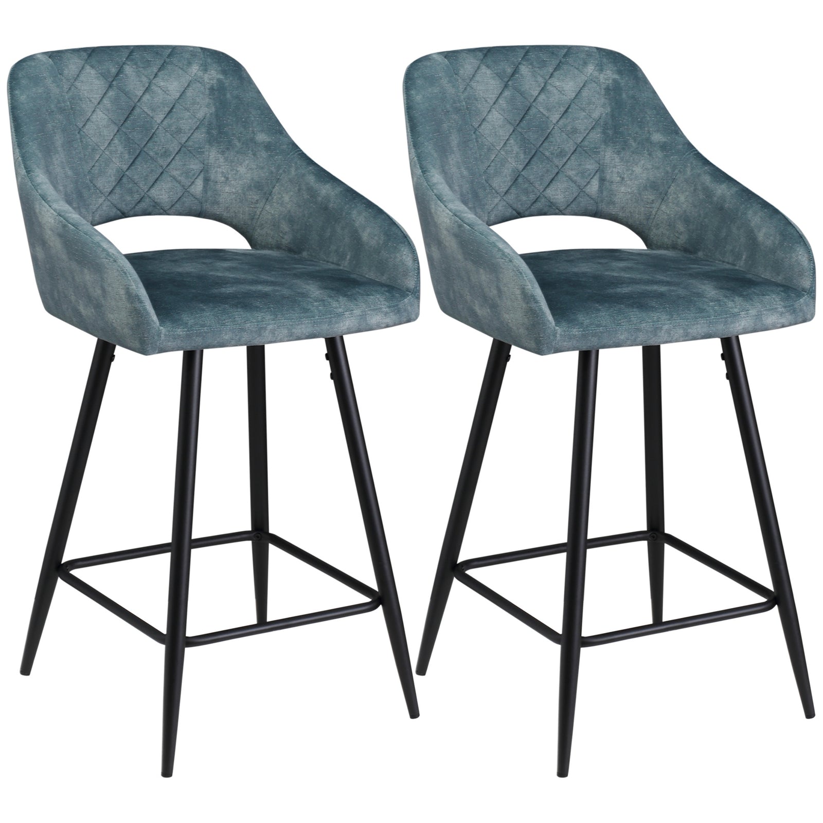 Velvet-touch Bar Stools Counter Set Of 2 | Blue