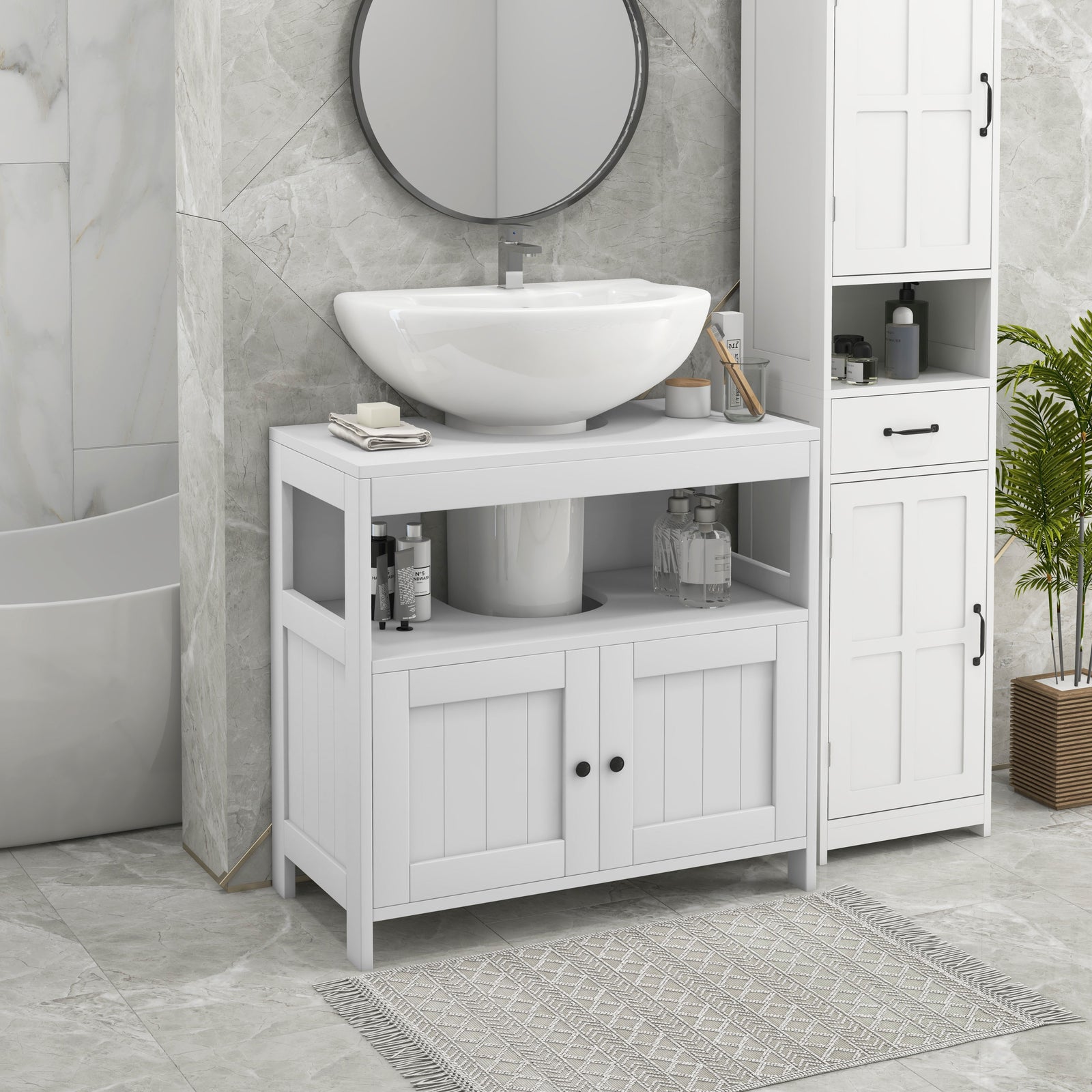 Bathroom Pedestal Under Sink Cabinet With Door | One Size | White