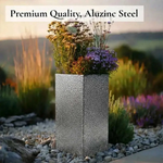 Zinc Galvanised Tall Square Planter | 32cm x 32cm x 75cm | Silver Black