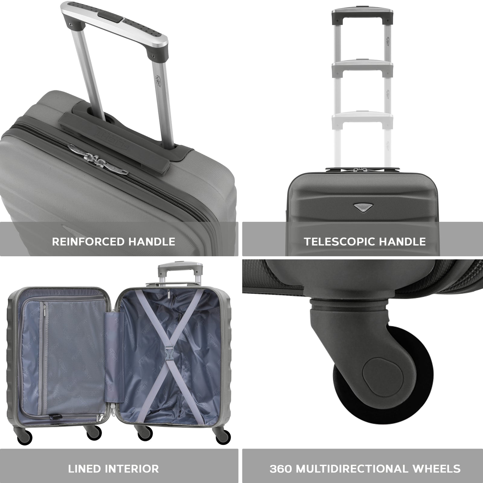 56x36x23cm Lightweight 4 Wheel Carry-on Cabin Suitcase 30+ Airline Approved - Overhead Luggage | 56 x 36 x 23cm | Charcoal