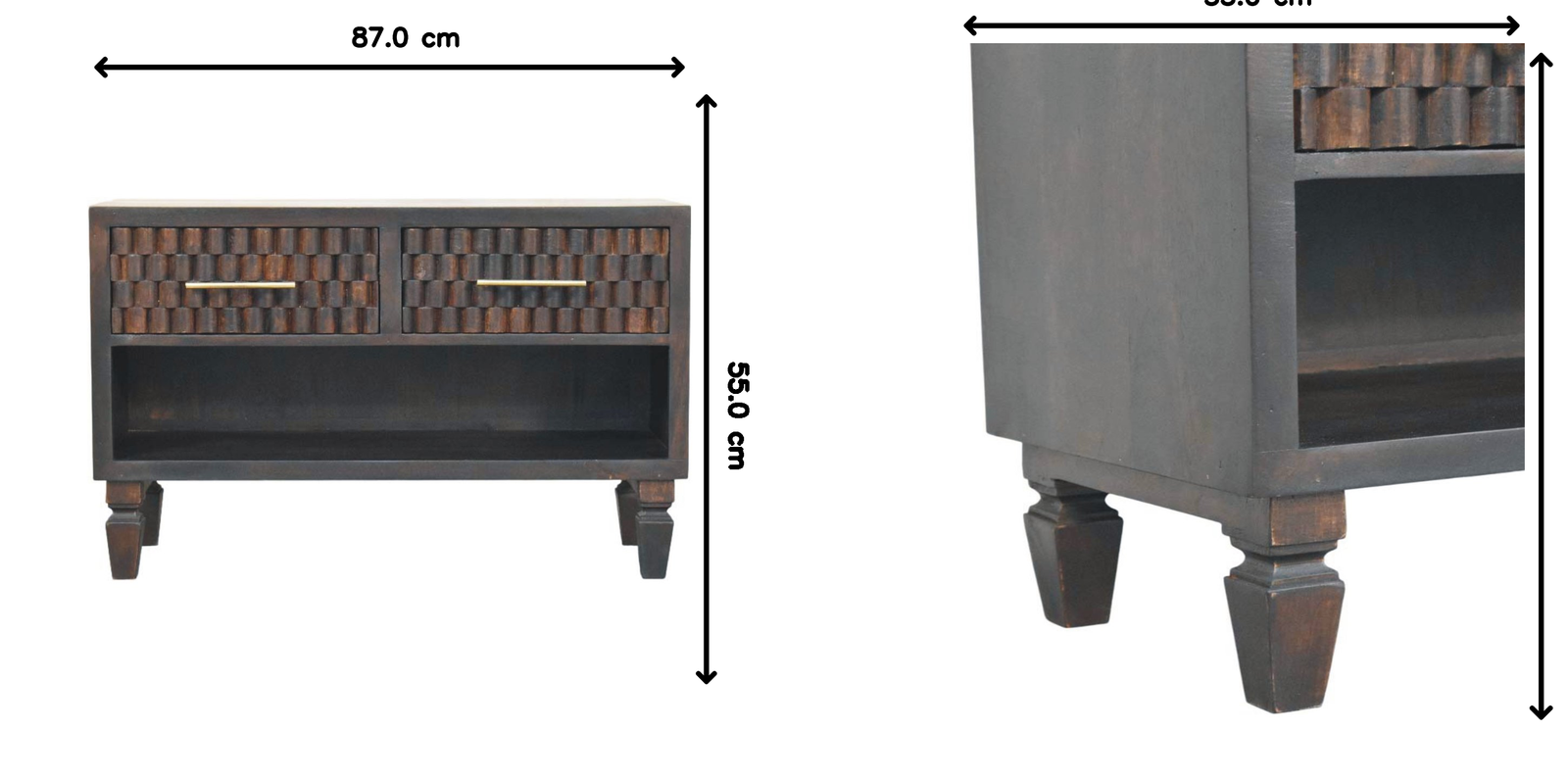 Cadiz Carved Shoe Storage Bench, 2 Drawers, 1 Open Slot, Dark Brown