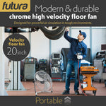 Floor Fan High Velocity Portable Chrome Fan Adjustable 3 Speed Standing Industrial Large Cooling Metal Gym Fan | 20" | Silver