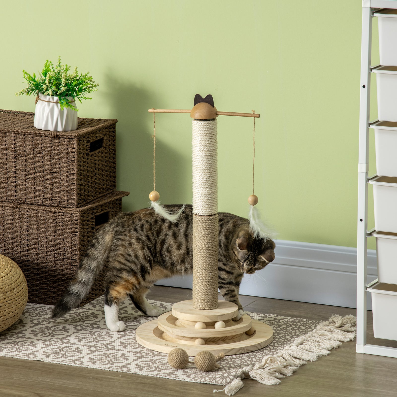 Cat Tower W/ Turntable Toy Ball, Jute And Sisal Scratching Post