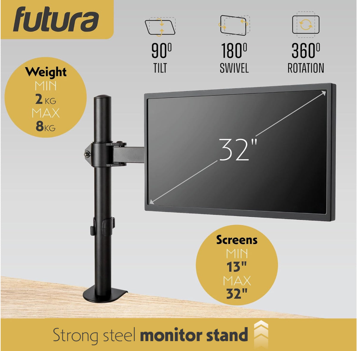 Single & Dual Monitor Arm For 13 To 32 Inch Screens - Dual Monitor Desk Mount With Clamp 90 Tilt And 360 Rotation & 180 Swivel | Single Monitor Arm | Black