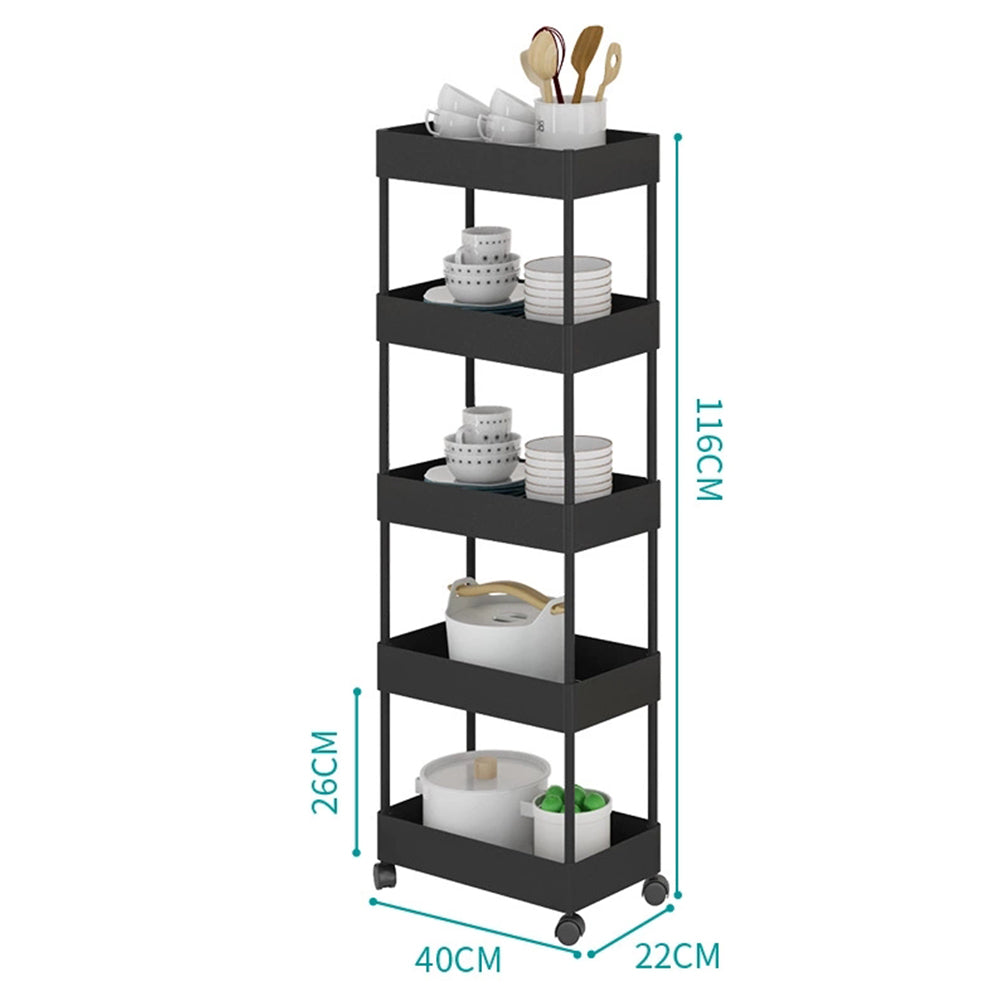 4/5 Tier Rolling Cart Storage Shelf For Kitchen Bathroom Black | Large | Black
