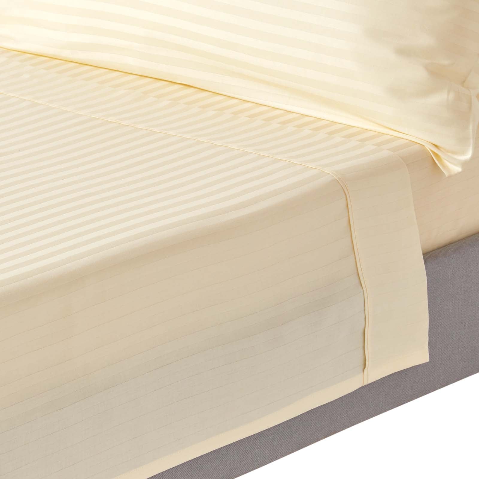 Egyptian Cotton Satin Stripe Flat Sheet 330 Tc | Single | Pastel Yellow