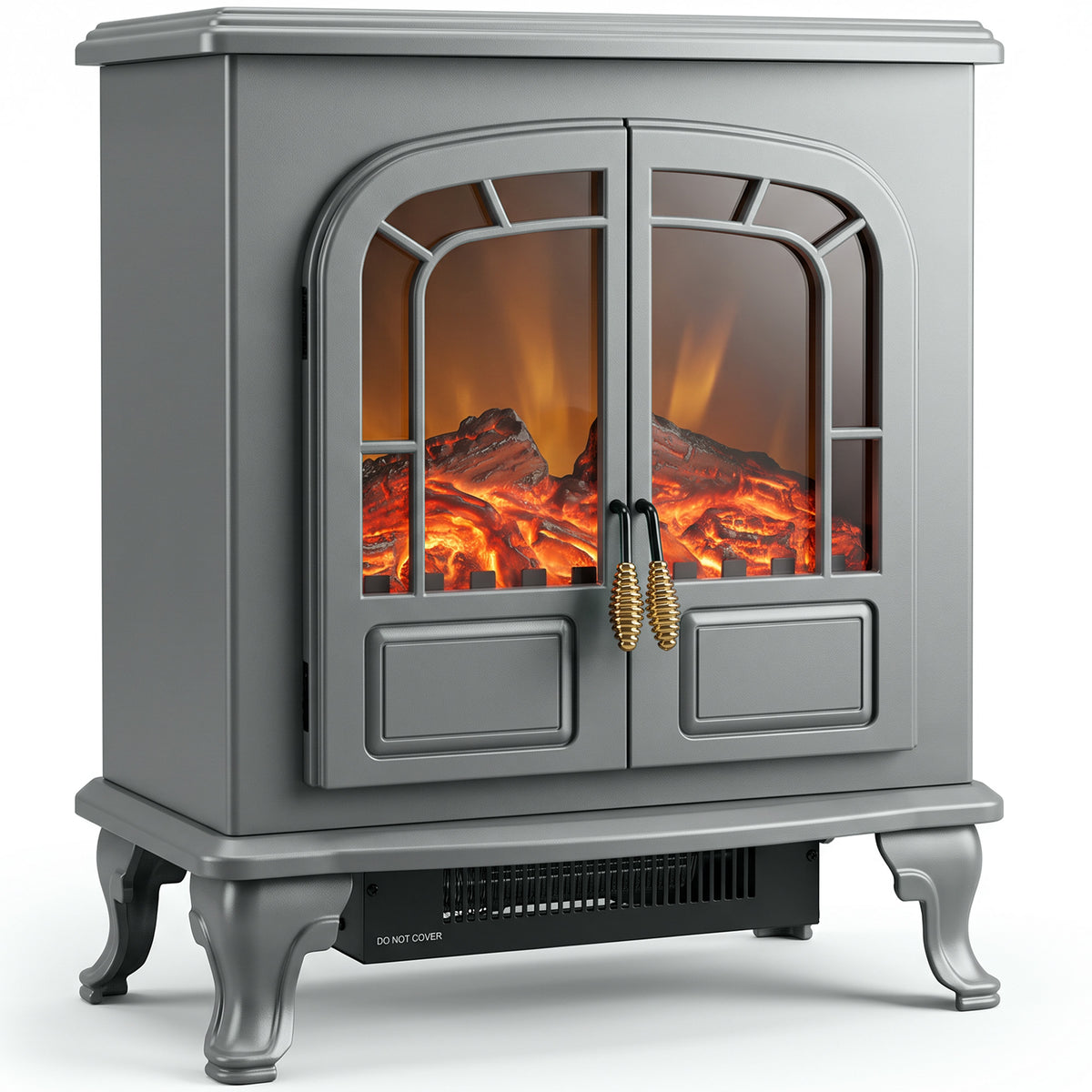 Free Standing Electric Fireplace Stove Led Fire Flame Effect | Grey