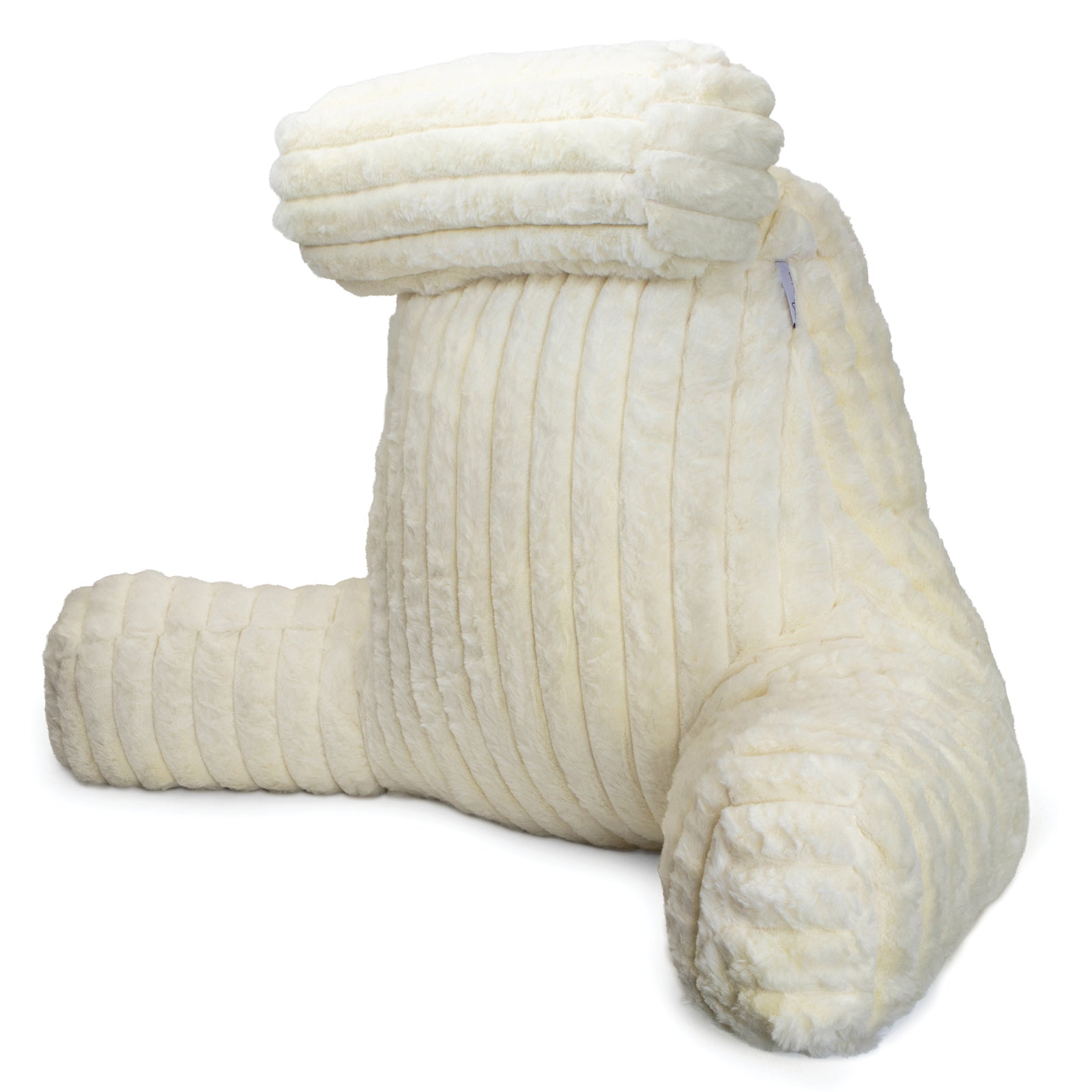 Luxurious Xl Reading Pillow Detachable Headrest, Soft Ribbed Faux Fur, Memory Foam Cuddle Cuddle Cushion Backrest | XL | Cream