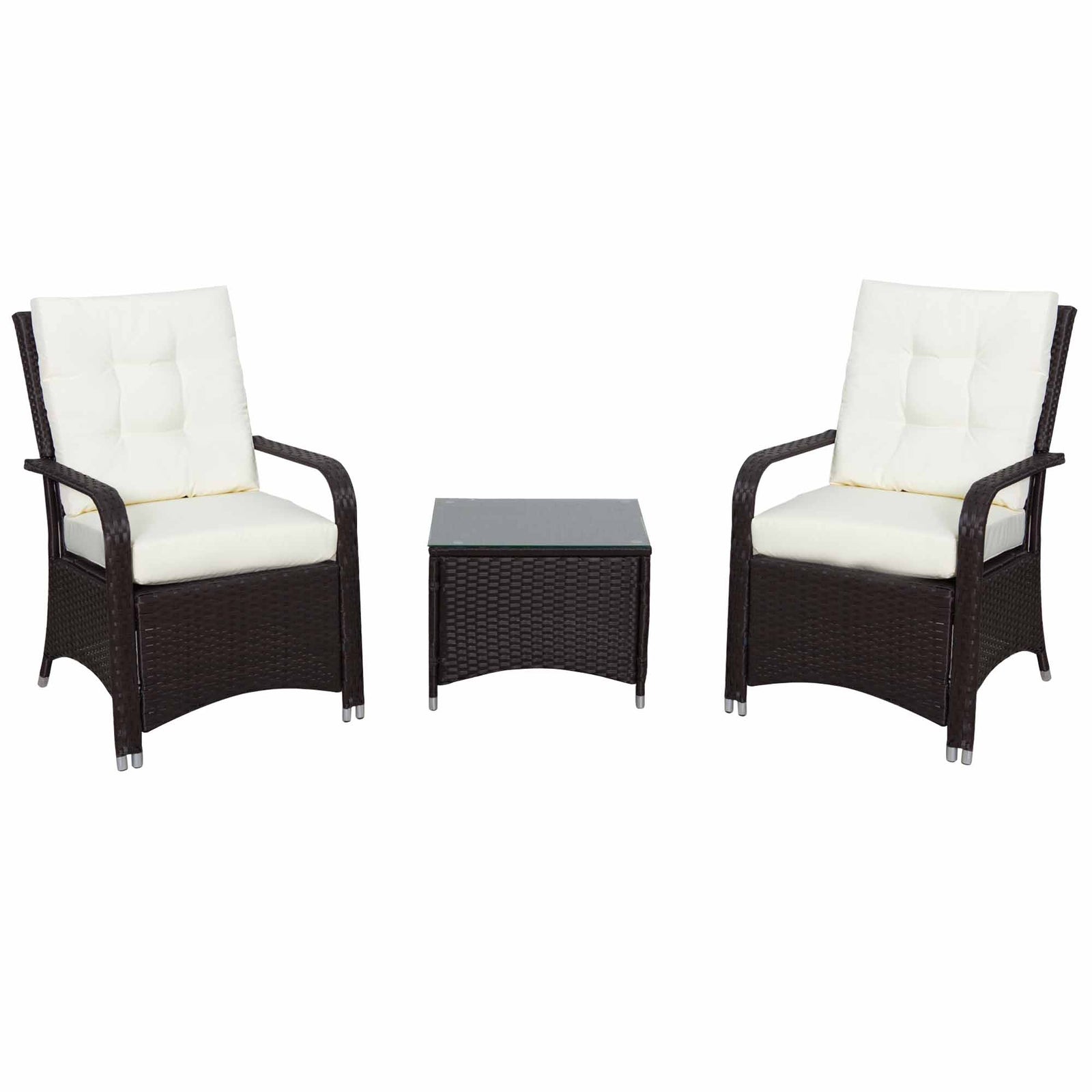 3pc Rattan Table Chair Bistro Garden Furniture Set Wicker | Cream