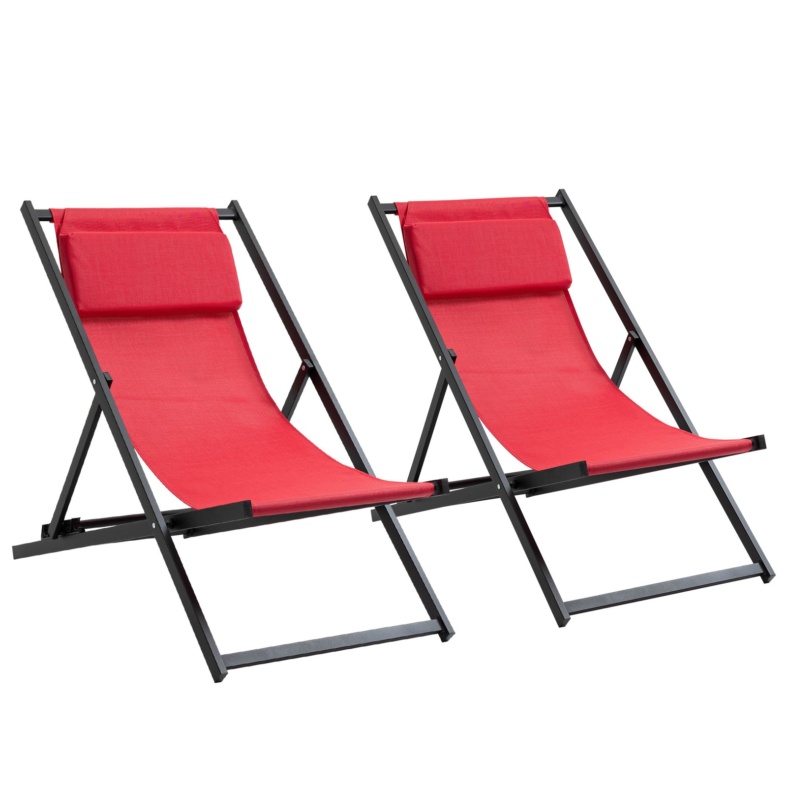 Set Of 2 Folding Garden Beach Aluminium Frame Deck Chairs | White