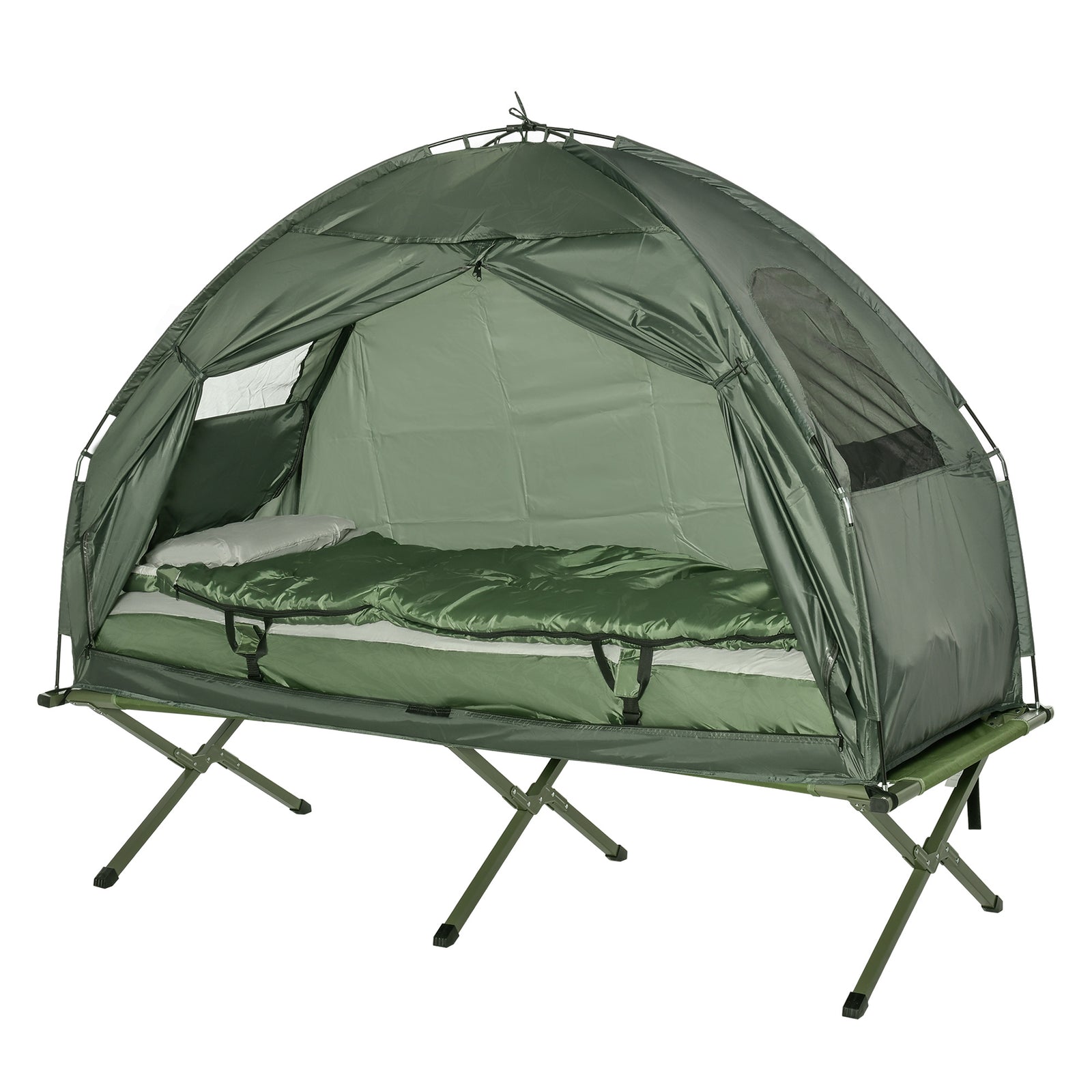 1-person Foldable Camping Tent With Sleeping Bag | Green