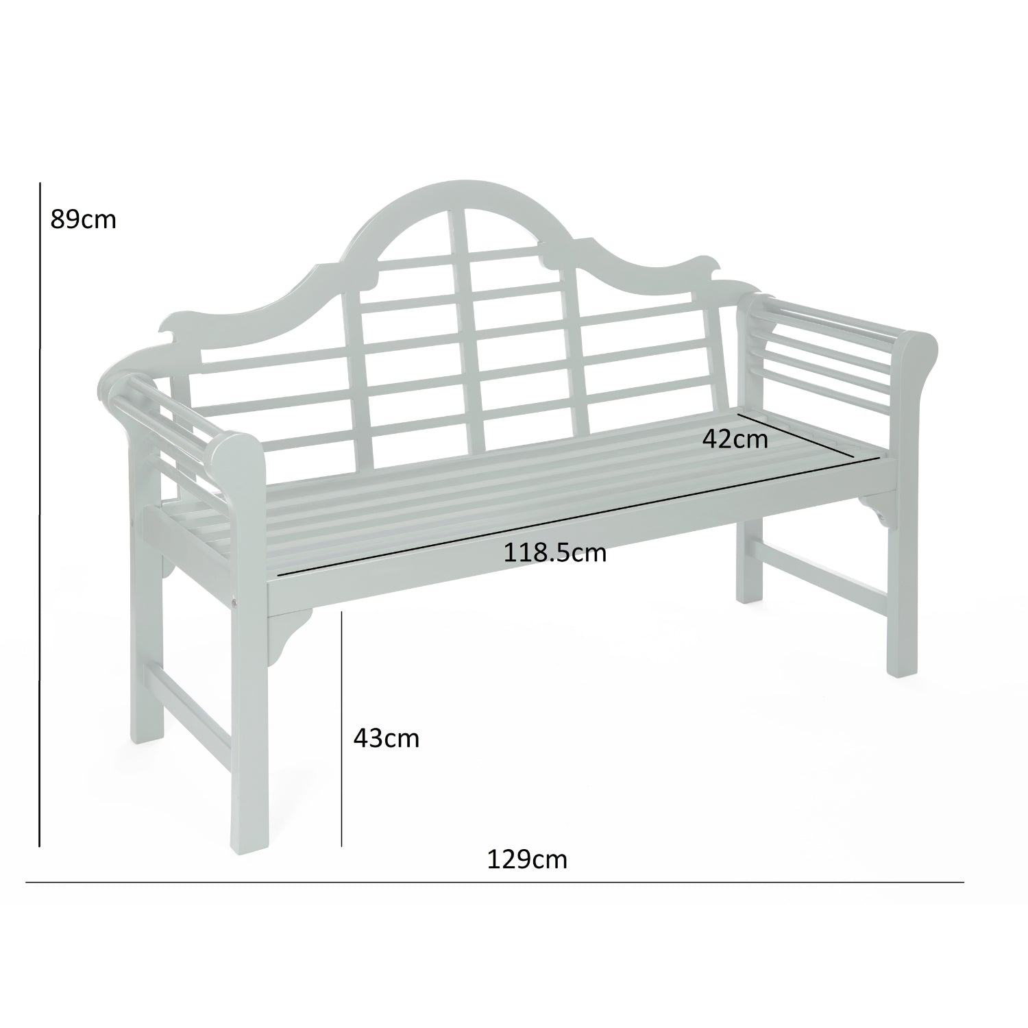 Lutyens Style Pu Painted Wooden Garden Bench | Pearl White