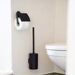 Toilet Roll Holder With Lid Cover - Self Adhesive Wall Mount | Black