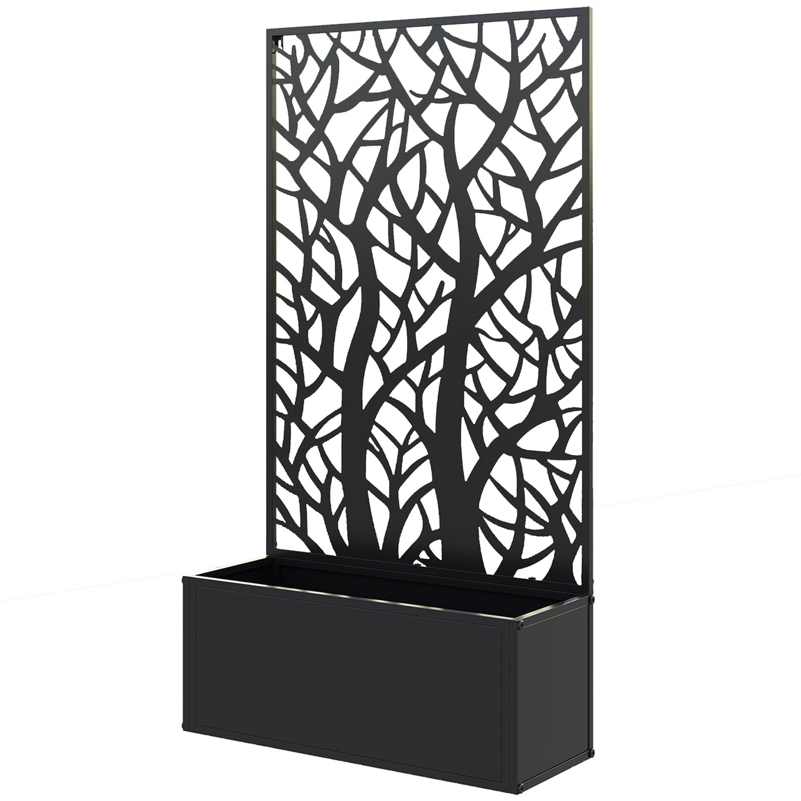 Metal Garden Bed With Trellis, Two Trees Cut-out Screen