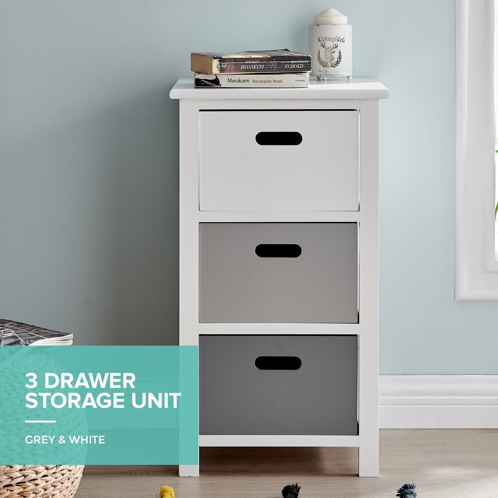 Livivo Nina 3 Drawer Storage Unit - White/grey