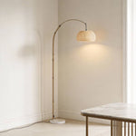 Breeins Vintage Style Floor Lamp With Bamboo Lampshade And Marble Base