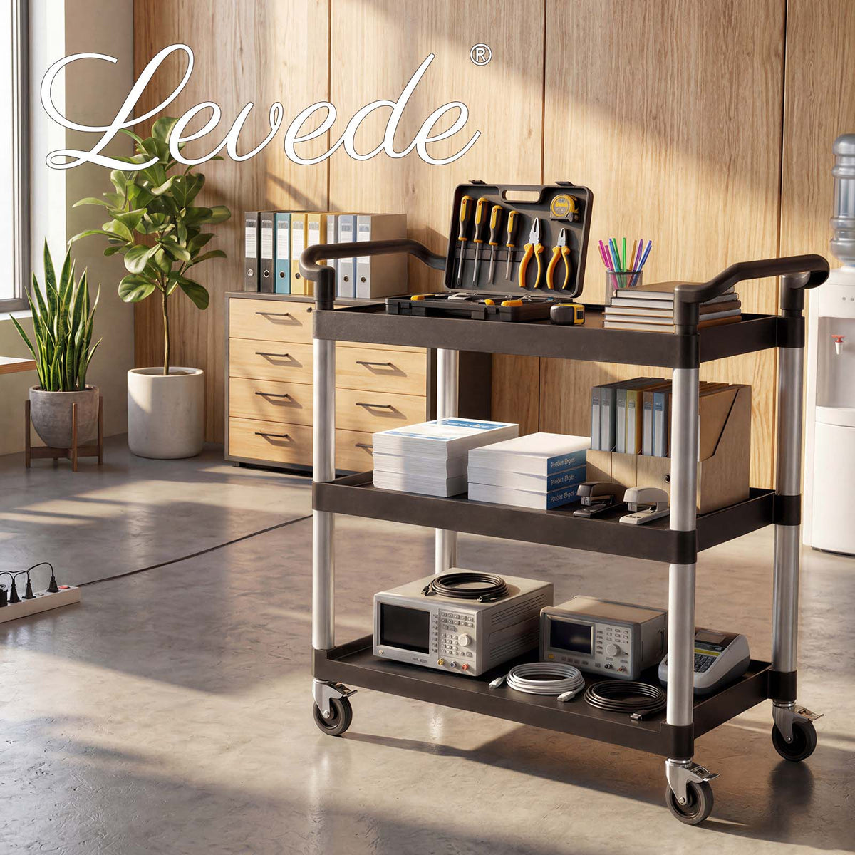 Tool Trolley 3 Tier Rolling Storage Cart Multi-functional Workplace Black | Black