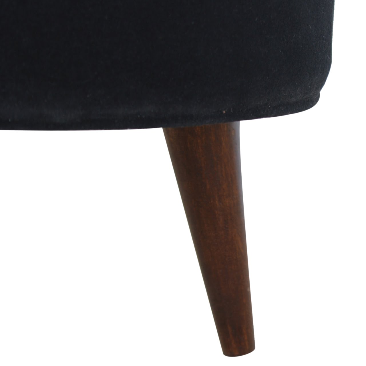 Solid Mango Wood Black Velvet Nordic Style Footstool