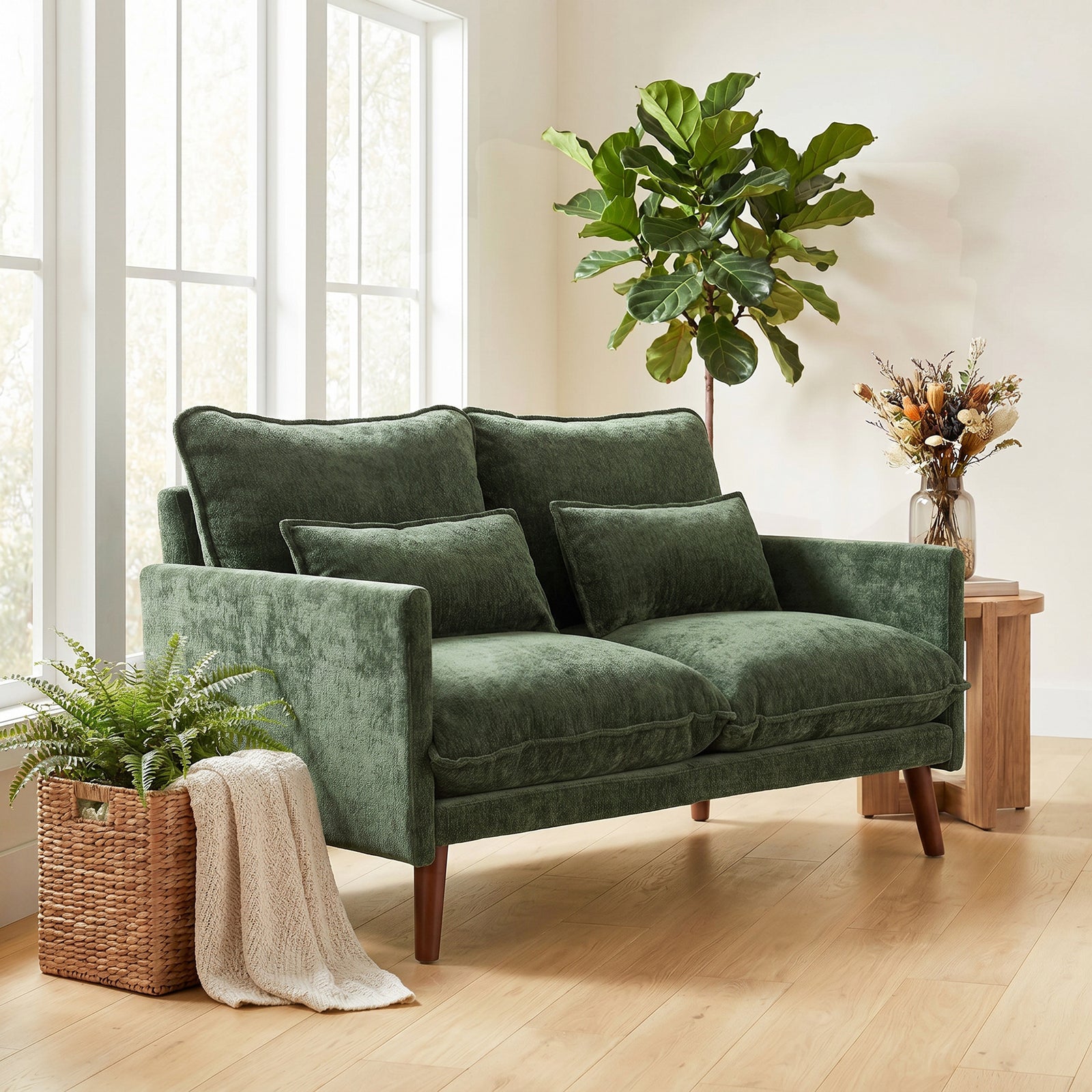 2 Seater Sofa, Modern Loveseat With Spring Cushions, Wide Seat | Green