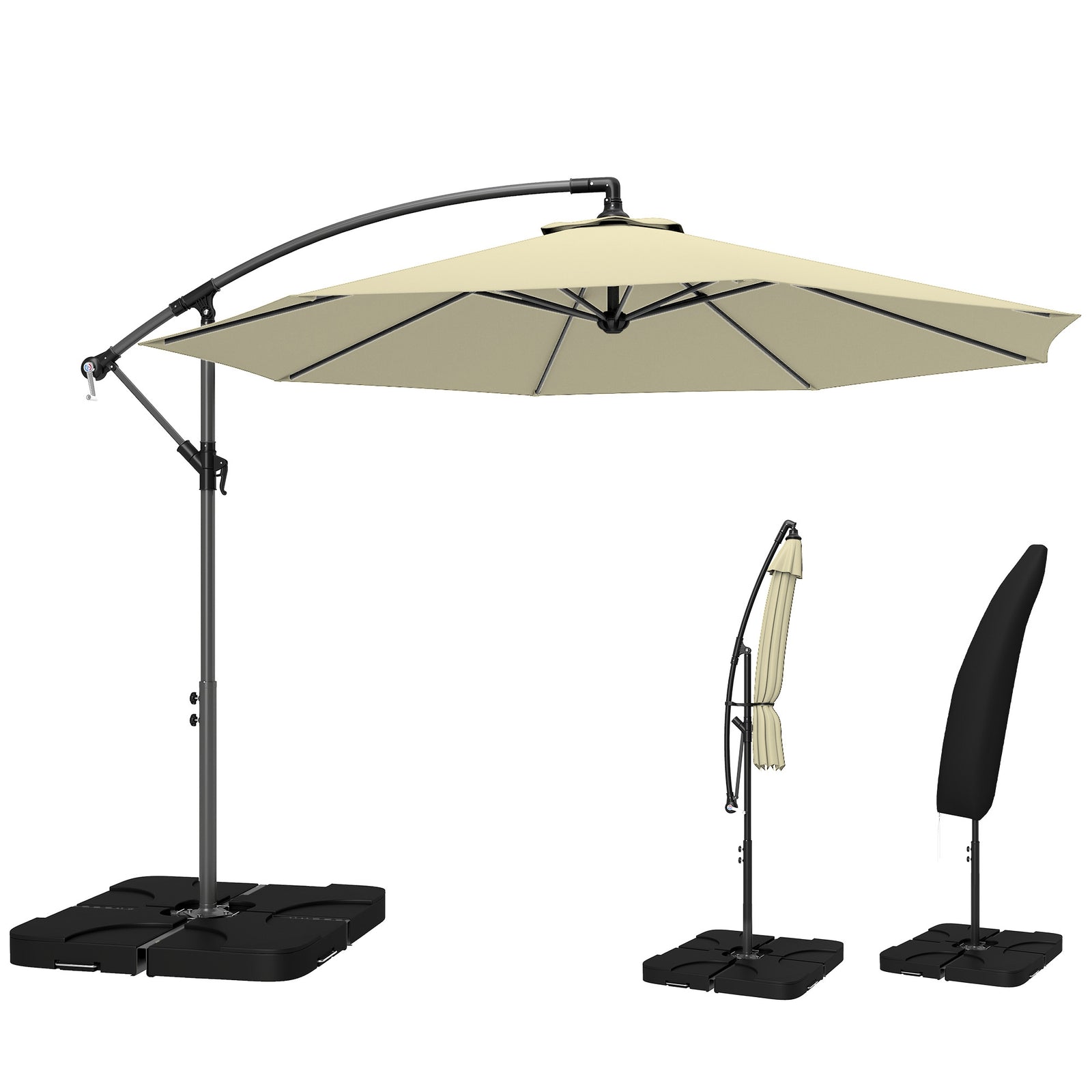 3(m) Banana Parasol Cantilever Umbrella Garden W/ Base Weights | Brown