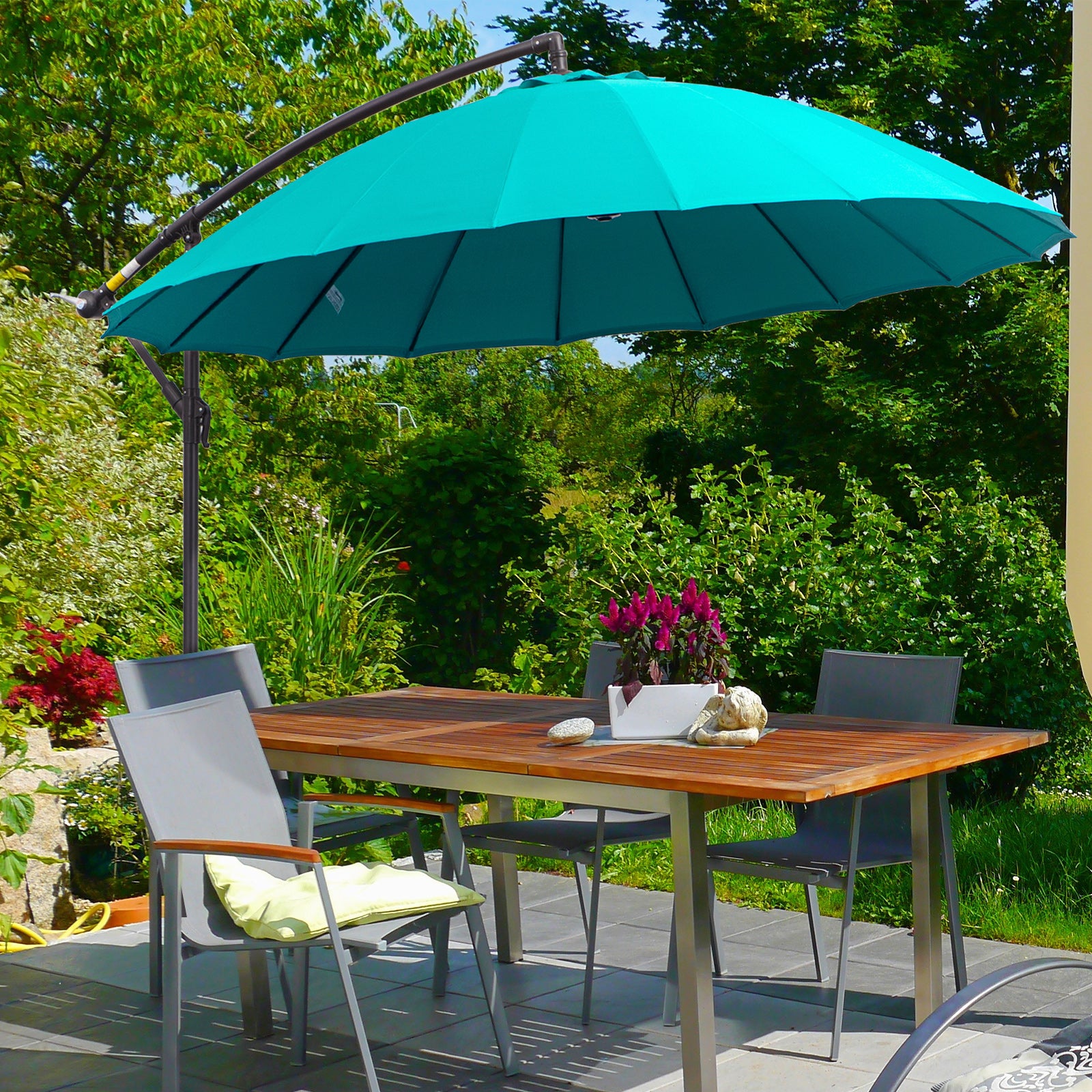 2.7m Cantilever Shanghai Parasol W/ Crank & Cross Base | Turquoise