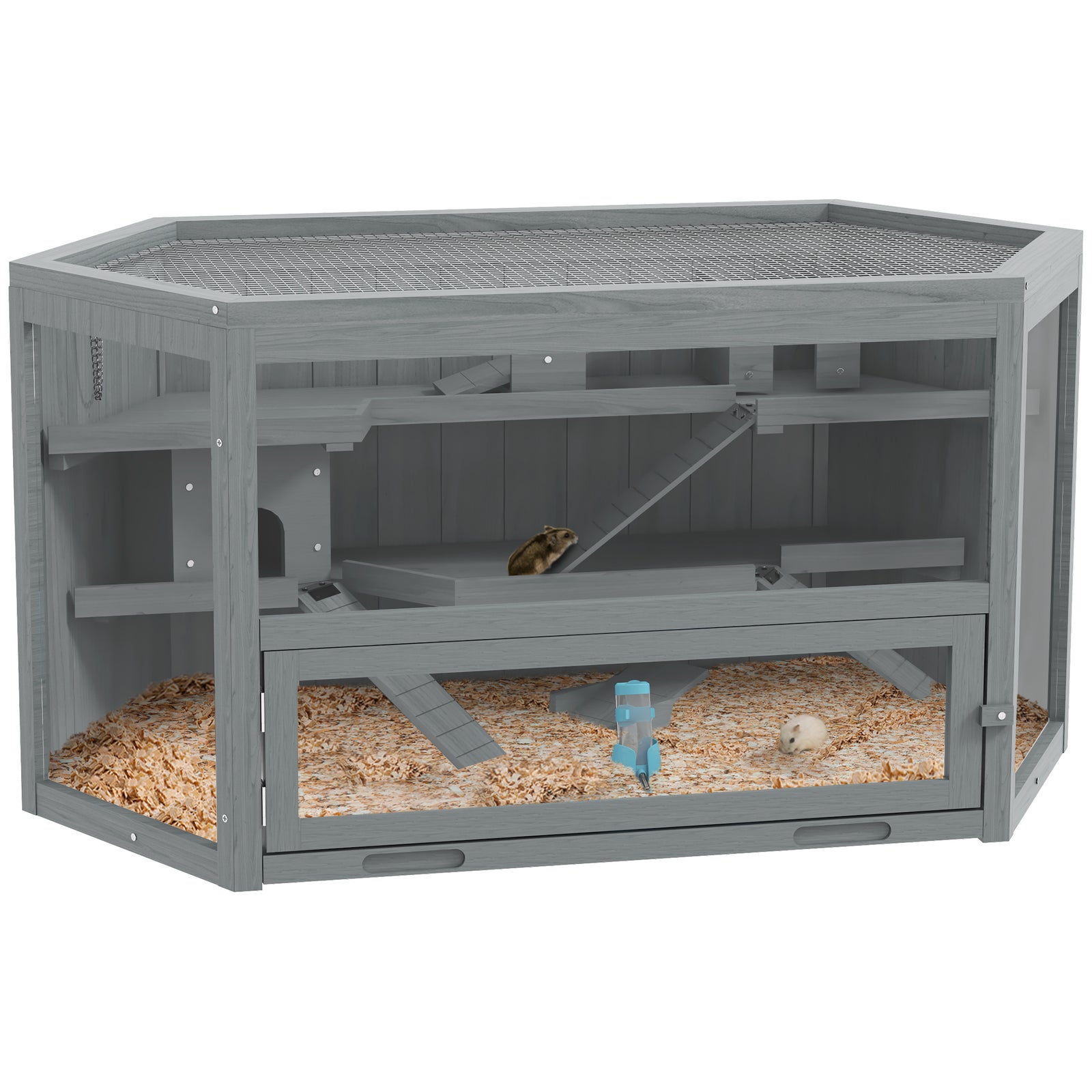 Pawhut 3 Tier Wooden Hamster Cage Gerbil Play Centre W/ Sliding Tray Ramps