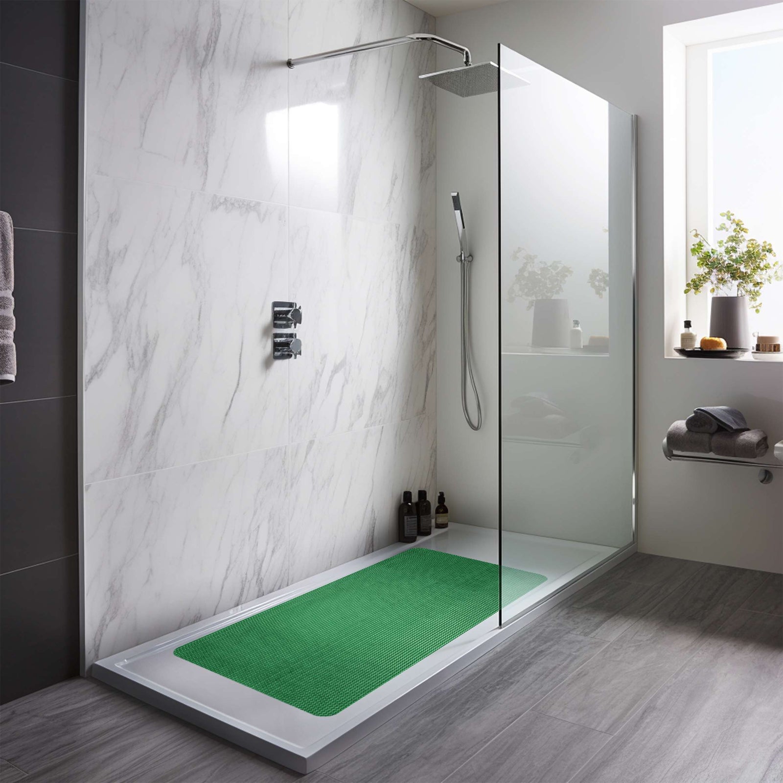 Reversible Pvc Shower Mat In Dual-colour | 90cm x 60cm | Blue & Green