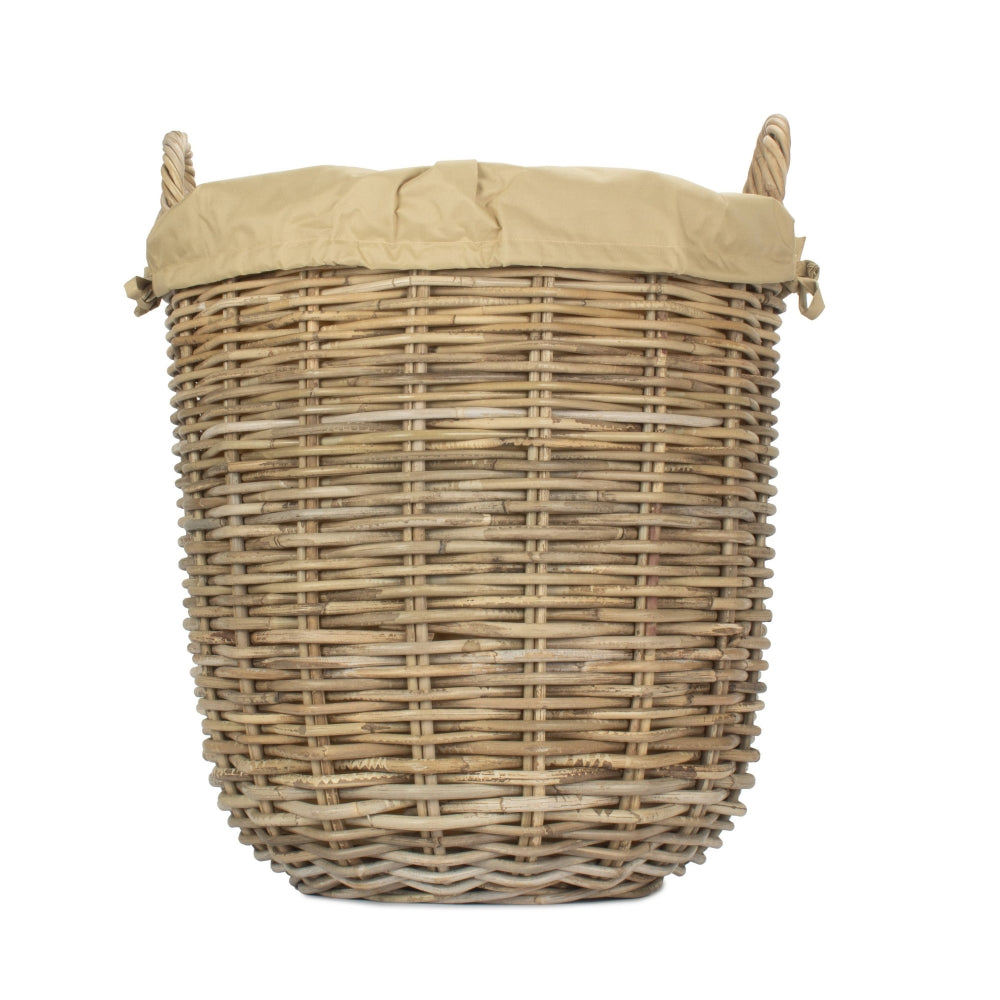 Small Tall Round Fireside Grey Rattan Log Basket With Removable Cordura Lining | Small | Gray