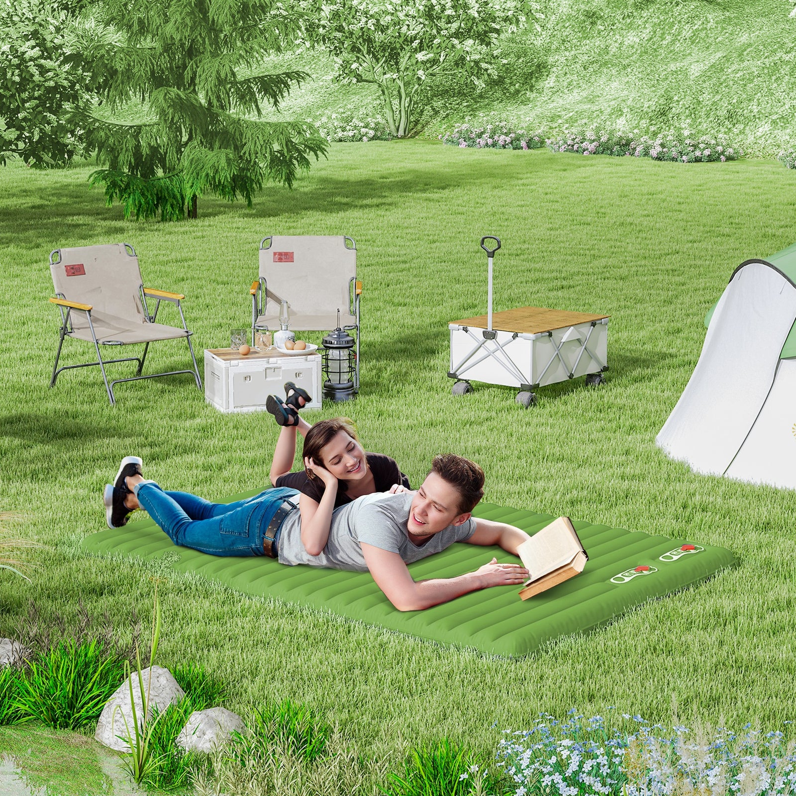 Outsunny 2-person Inflatable Camping Mat, Green