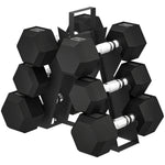 36kg Hex Dumbbell Set With Dumbbell Rack, Rubber Coated Weights