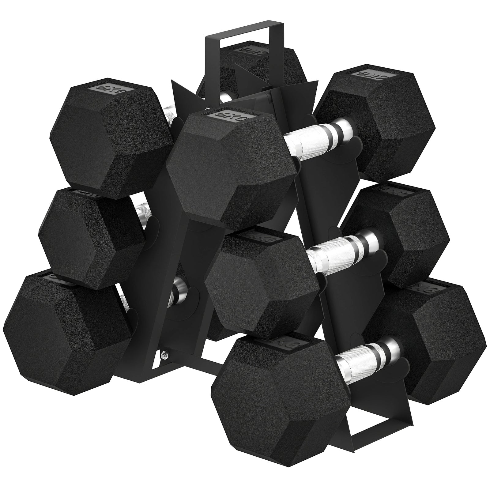 36kg Hex Dumbbell Set With Dumbbell Rack, Rubber Coated Weights