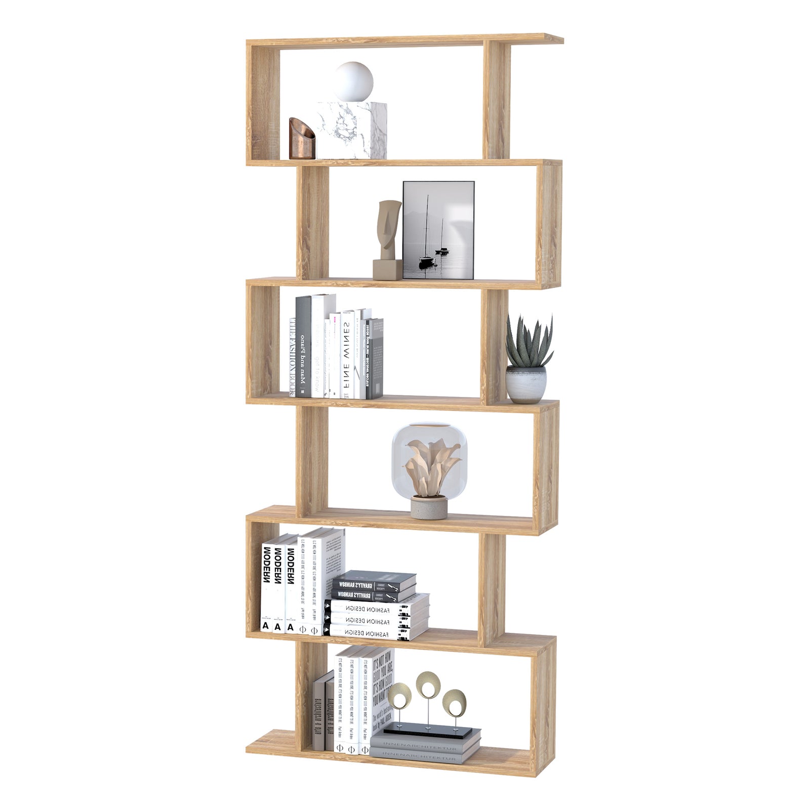 6-tier Wooden Modern S-shaped Shelf Storage Unit Home Office | One Size | Natura