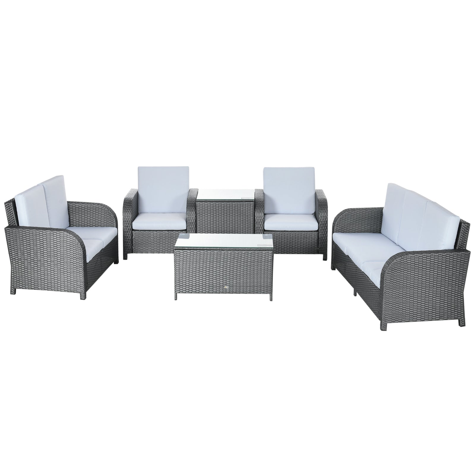 7 Seater Rattan Set W/ Reclining Back, Cushions