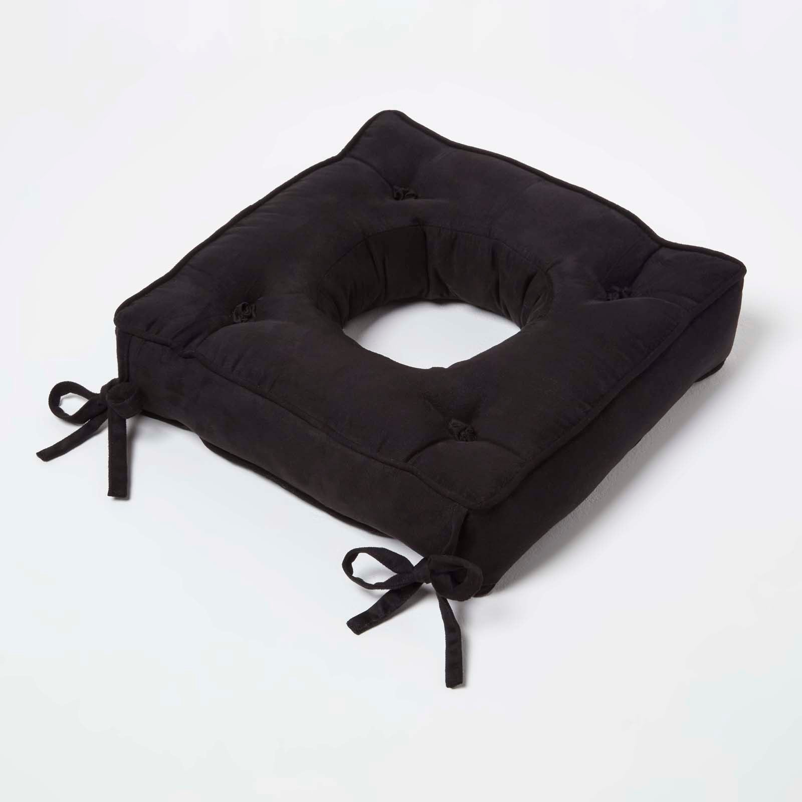 Faux Suede Coccyx Dining Chair Cushion With Ties | 40cm x 40cm | Black