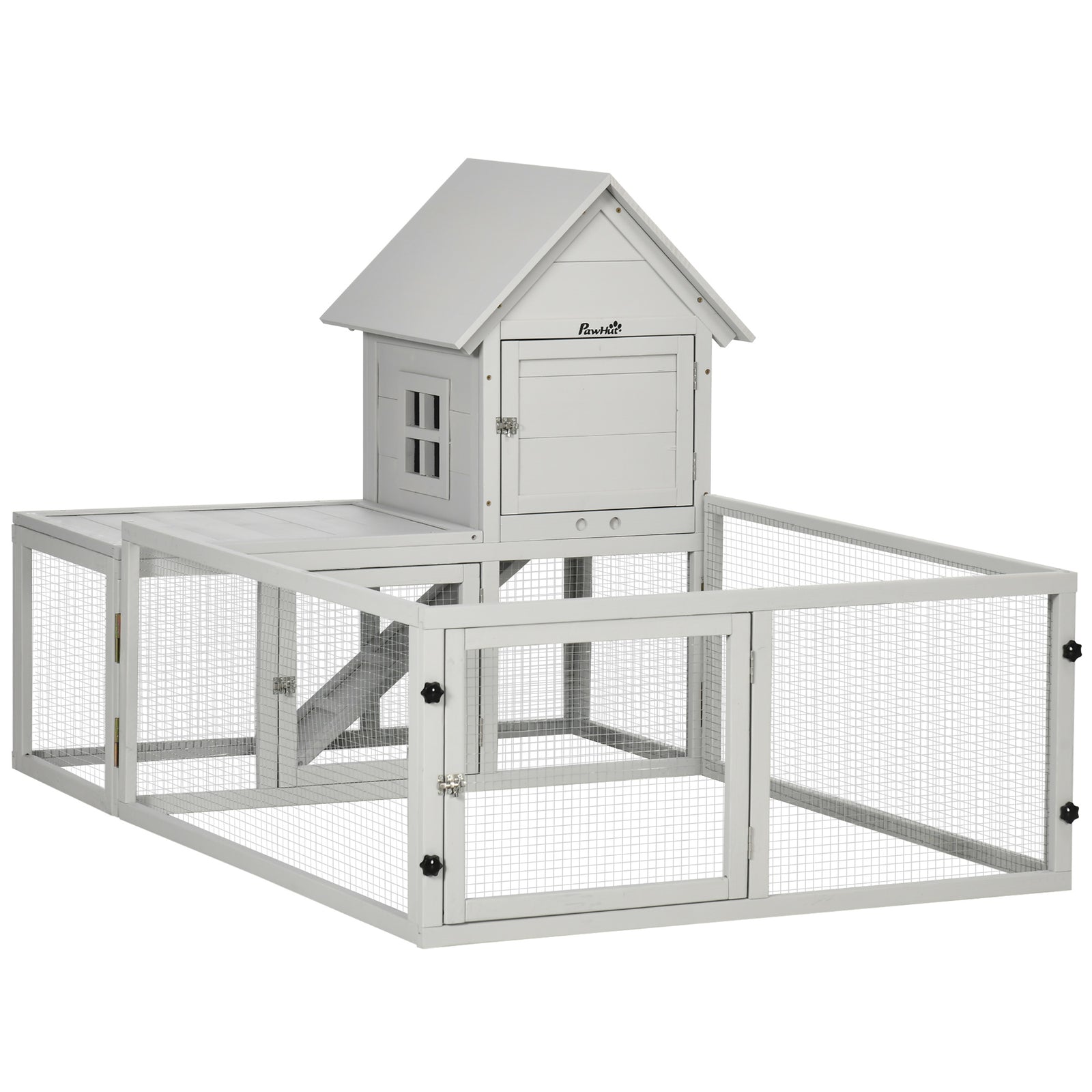 5ft Rabbit Hutch With Run Wooden Large Guinea Pig Cage For Indoor, Grey
