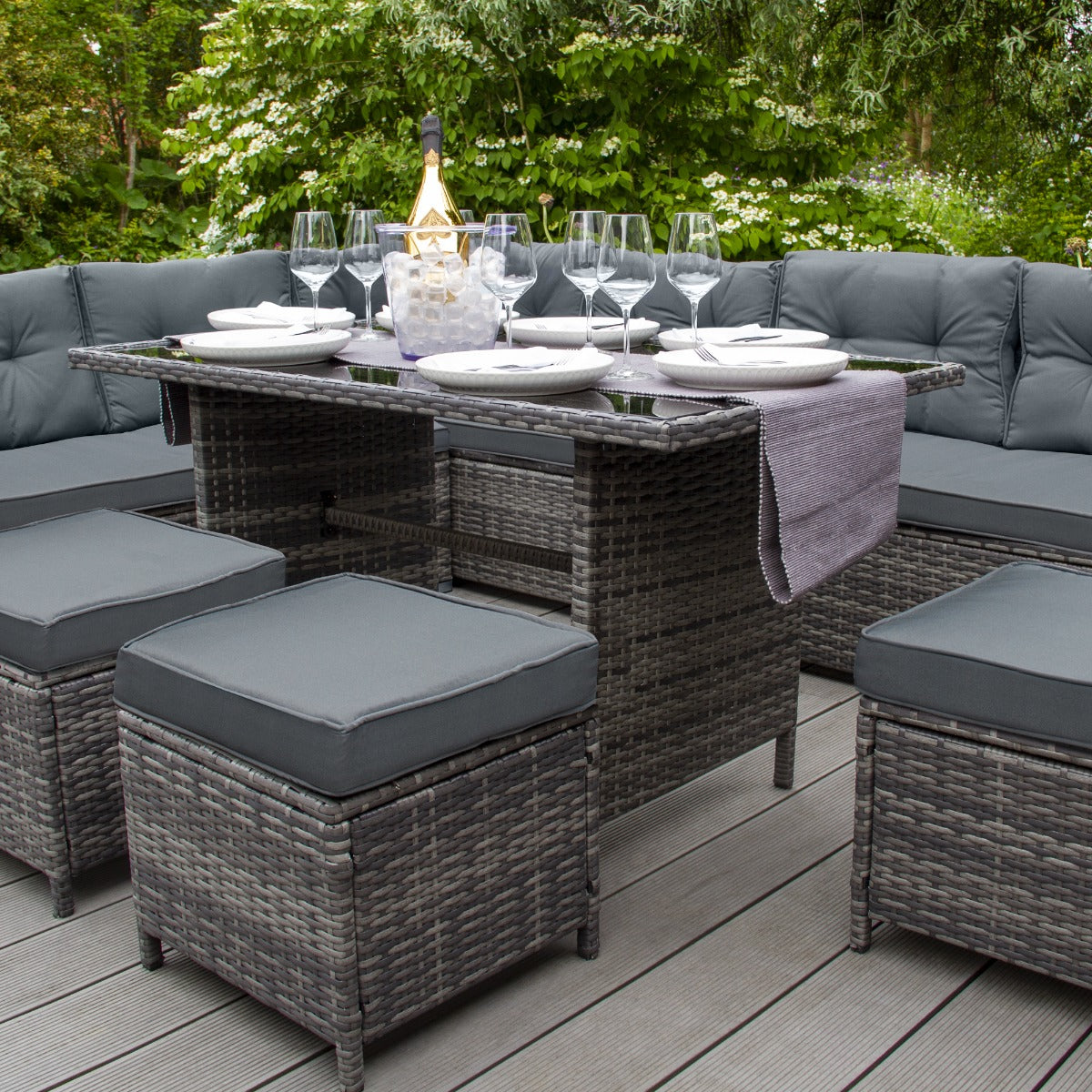 Rattan Corner Set & Cushion Storage Box | Grey