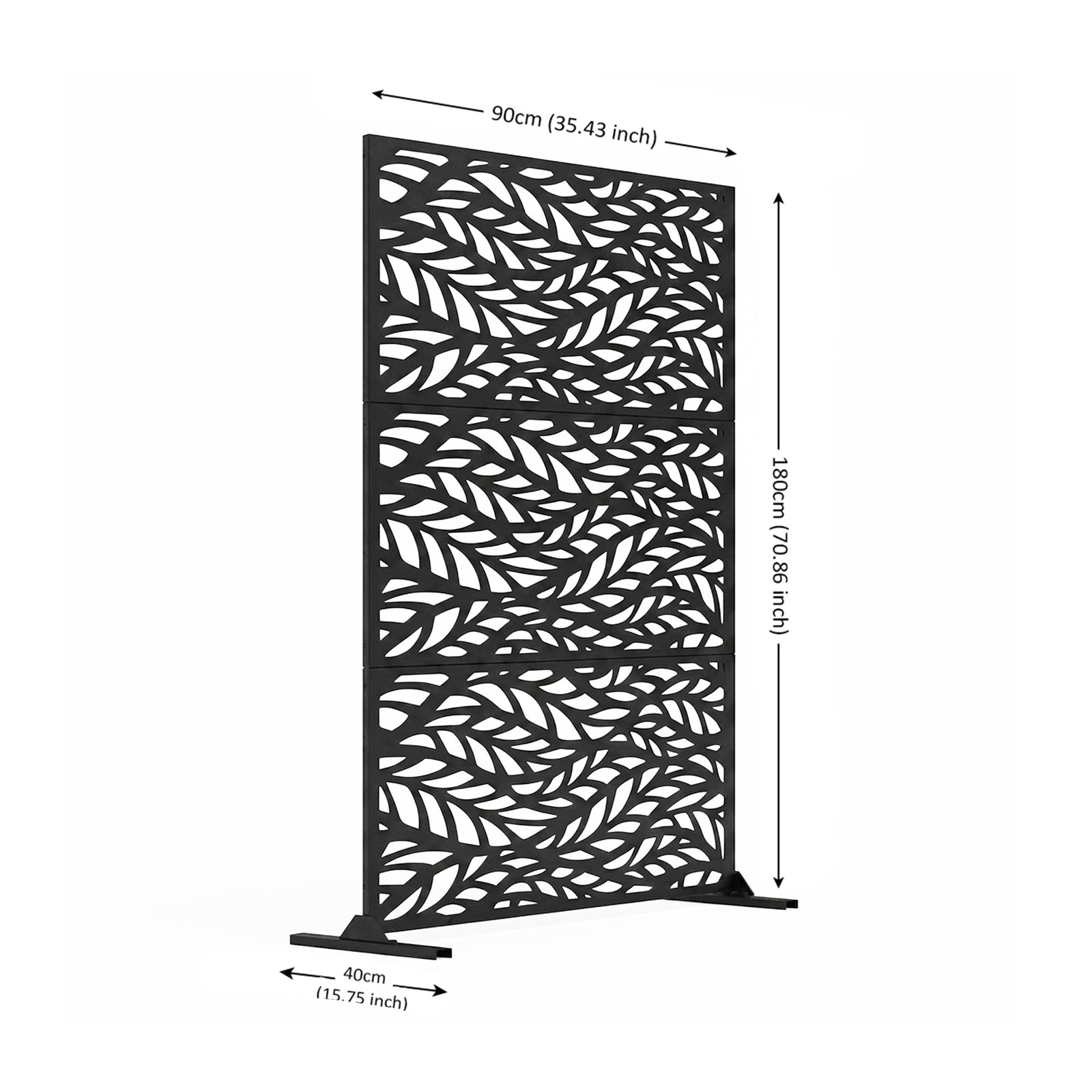 Indoor Outdoor Metal Privacy Screen - Leaf Pattern | Black