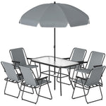 8 Piece Garden Dining Set With 6 Folding Chairs And Umbrella | Grey