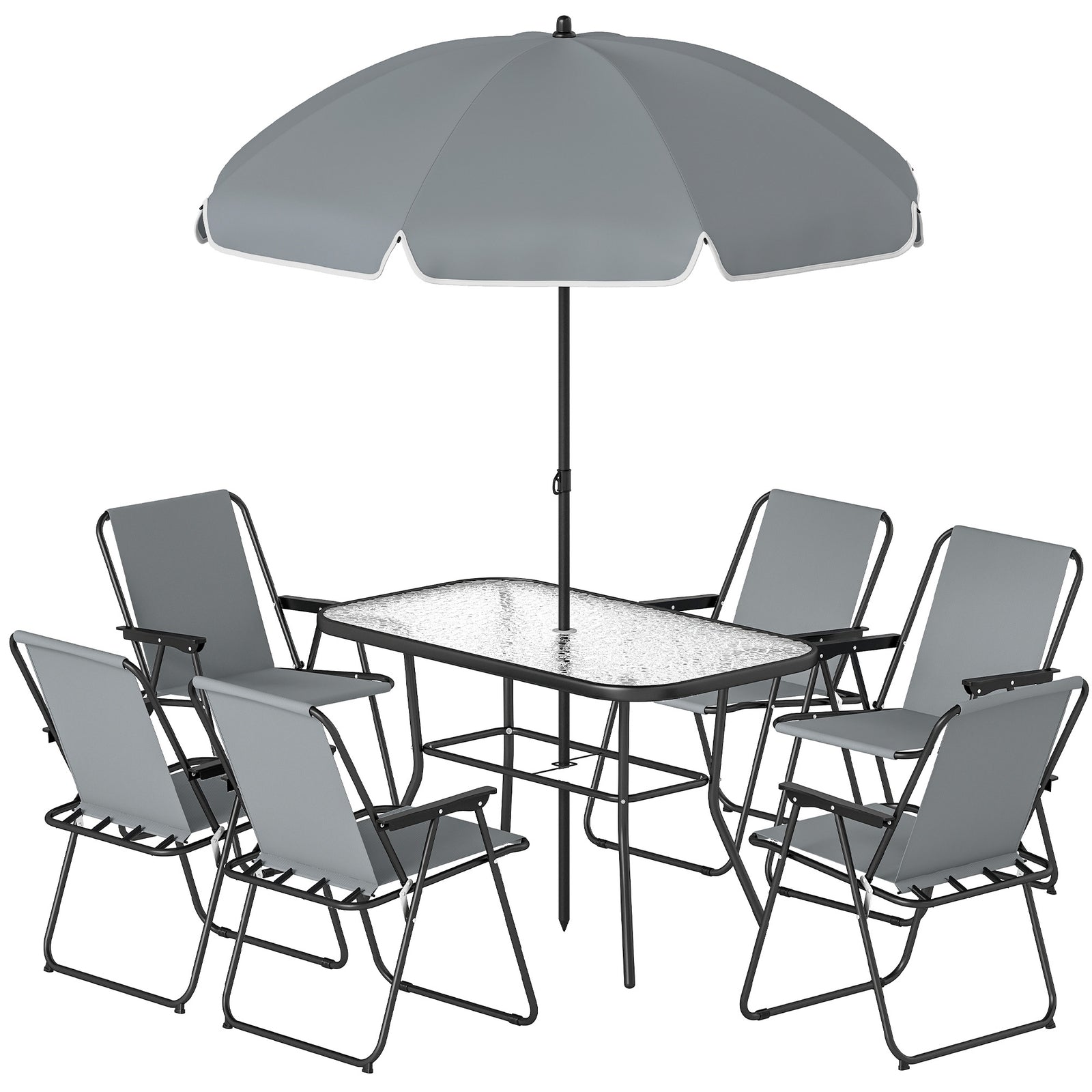 8 Piece Garden Dining Set With 6 Folding Chairs And Umbrella | Grey
