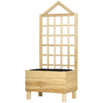 Outsunny Wooden Garden Planters With Trellis For Vine Climbing Plants, Natural