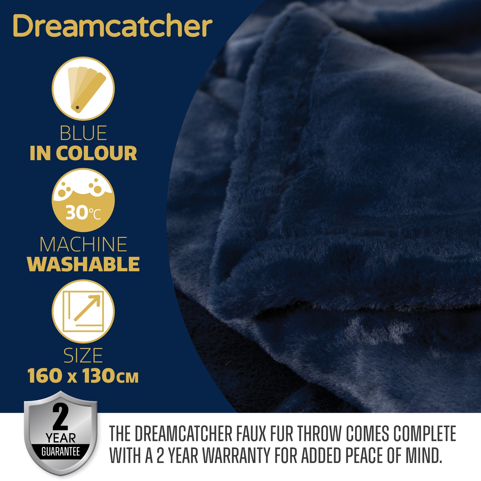 Blanket Throw Soft Faux Fur 160 X 130cm Fleece Overblanket Fluffy Blanket  For Sofa & Beds | L | Blue