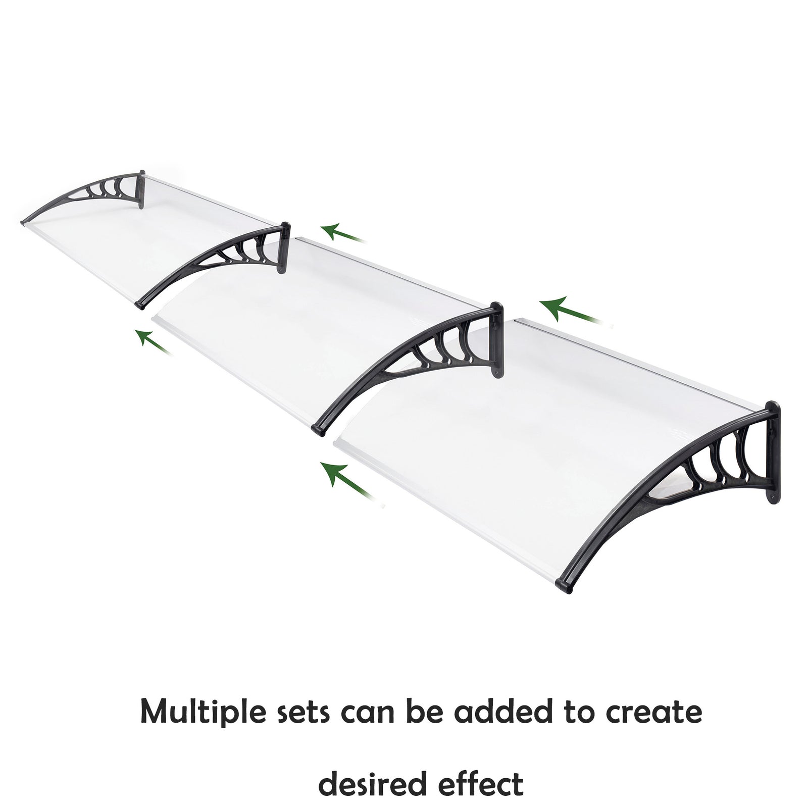1m Grey Door Canopy Uv Stabilised Solid Polycarbonate Rain Shelter Black Brackets