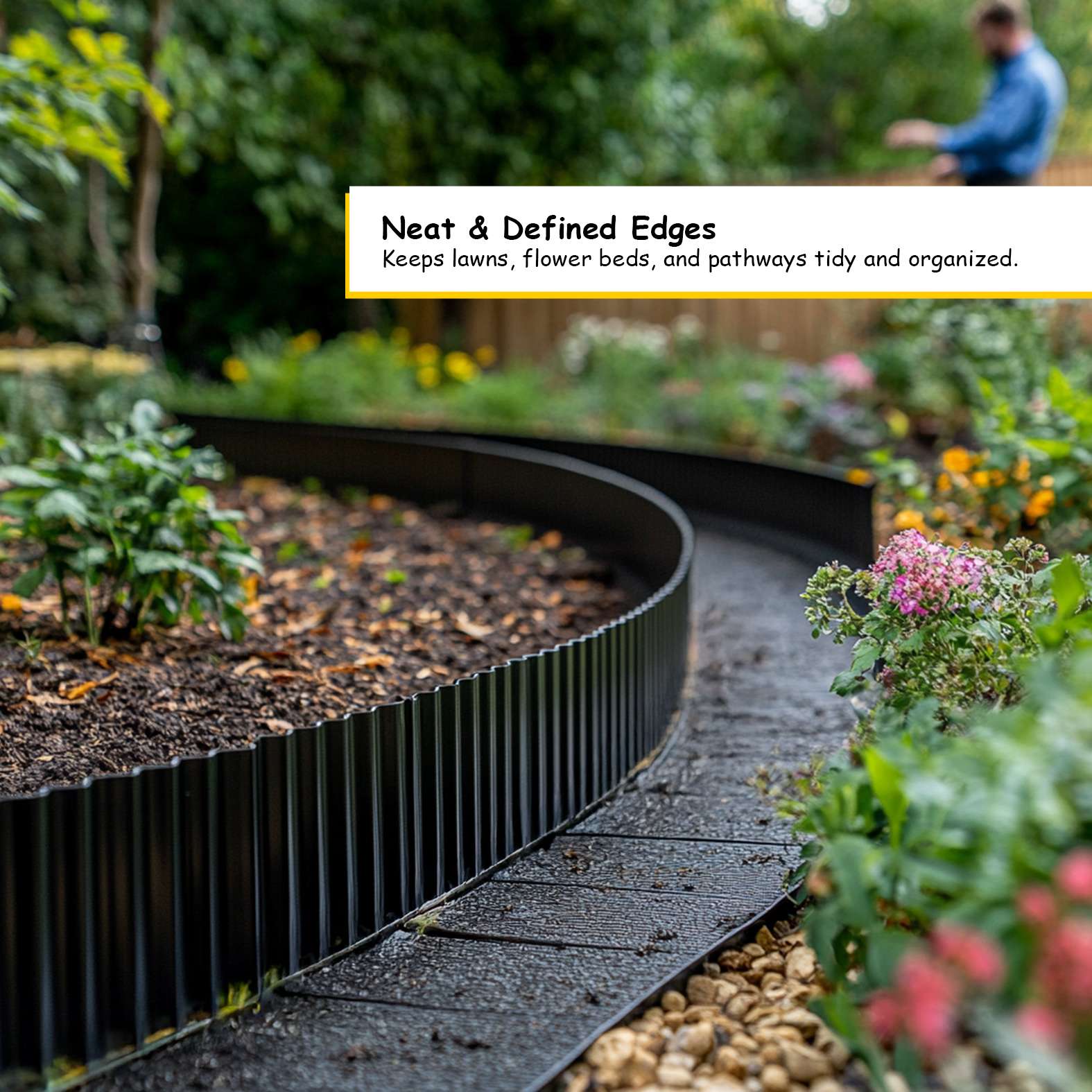 Corrugated Metal Lawn Edging Garden Border Roll | 5m | Black