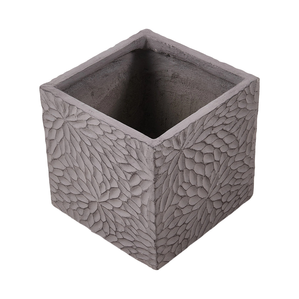 Patterned Cement Flower Pot With Drainage Modern Textured Concrete Planter | Small | Charcoal Grey