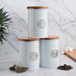 3-piece Kitchen Storage With Bamboo Lids Tea Coffee Sugar | White