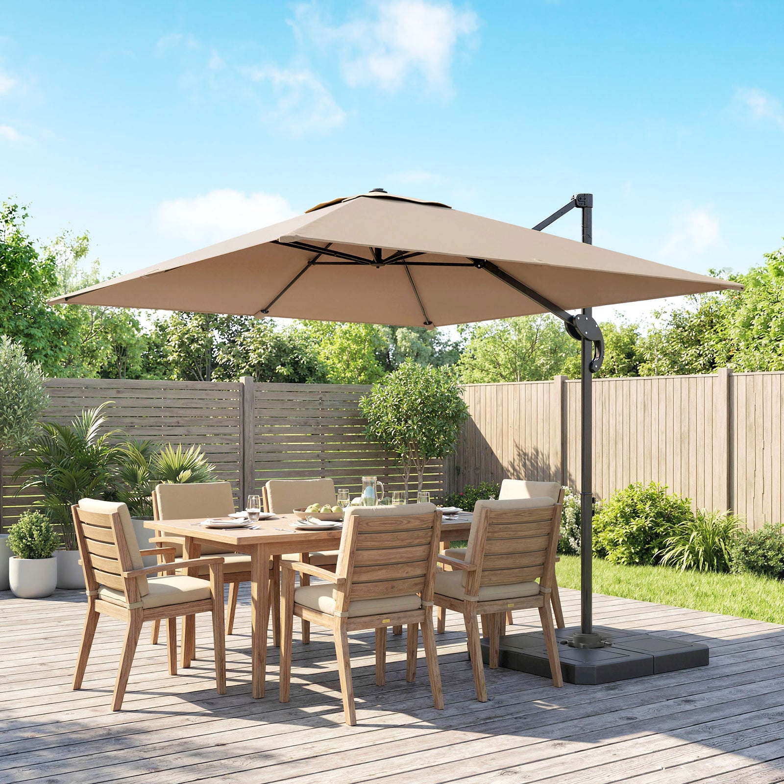2.4 X 2.4 M Cantilever Parasol W/ Umbrella Weights | Khaki