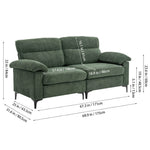 Minimalist Chenille Fabric Two-seat Sofa With Wooden Frame & Black Metal Legs | Green