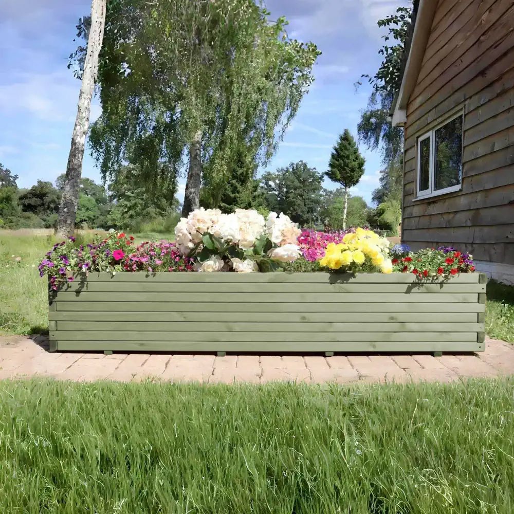 Pine Wooden Trough Planter With Feet | 200cm x 42cm x 38cm | Green