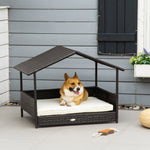 Pawhut Wicker Dog House, Rattan Pet Bed With Soft Cushion, Cat Basket | Cream