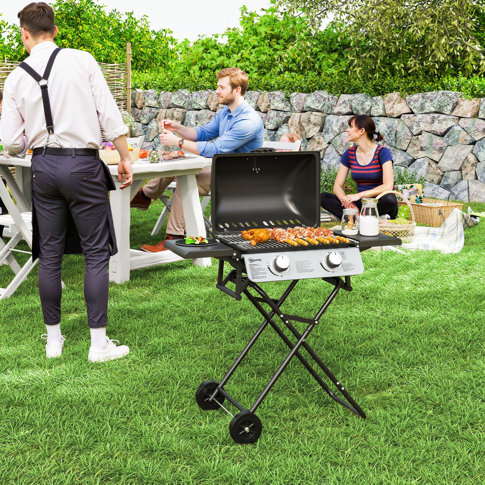 Outsunny Foldable Gas Bbq With Side Tables